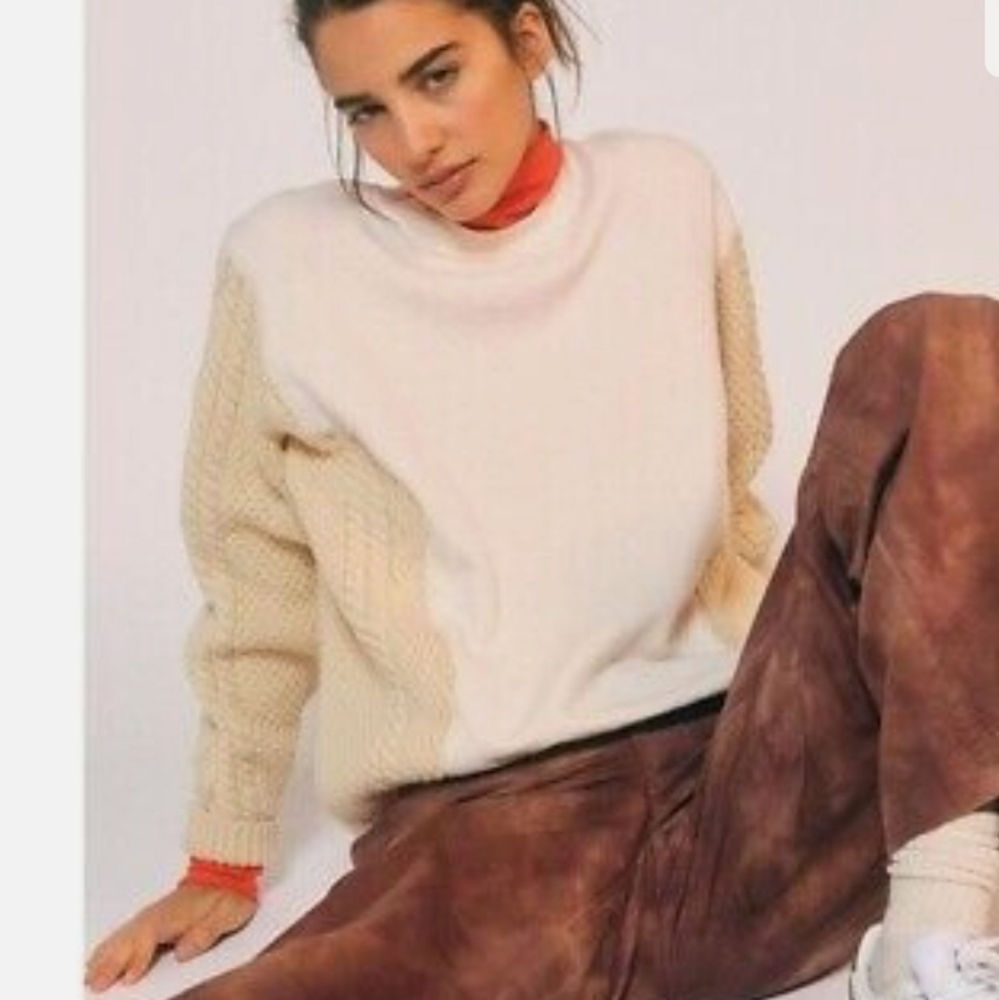 Free People Tricia Fix Mix And Match Pullover Sweater Chunky Cable Knit Wool